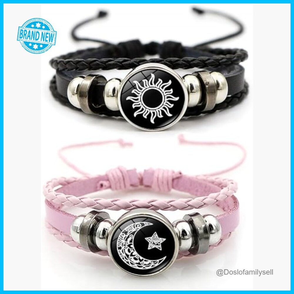 Luminous Sun Moon Couple Bracelets Y2K Vintage Glow Dark Adjustable Leather